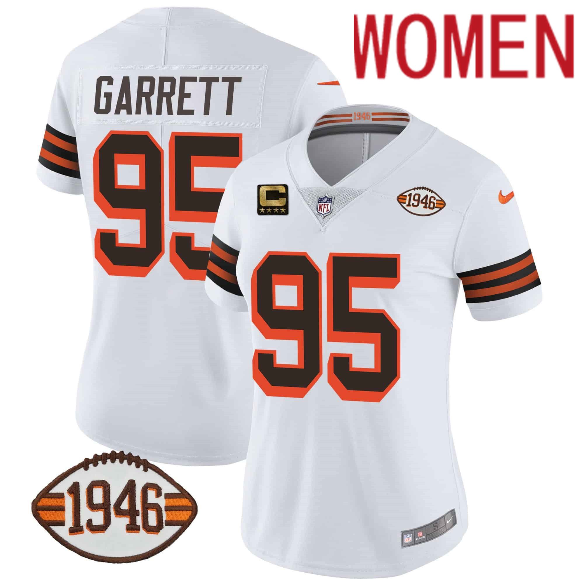 Women Cleveland Browns 95 Garrett White 1946 75th Anniversary Patch 2024 Nike NFL Jersey